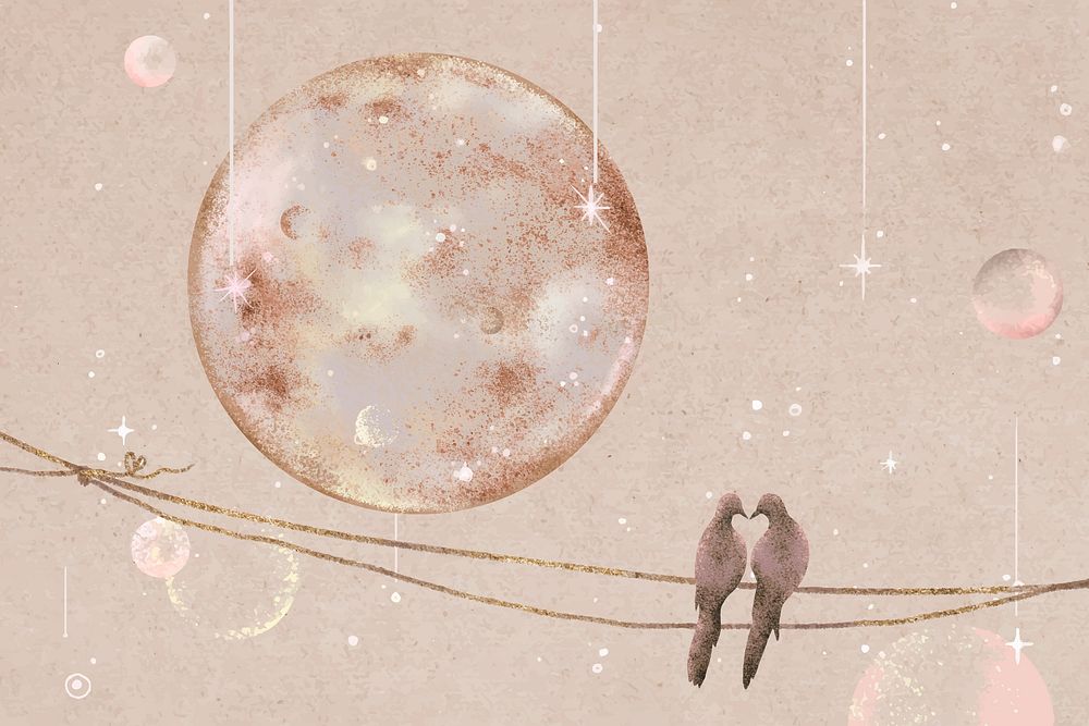 Love birds background, cute pigeon on a wire illustration vector  