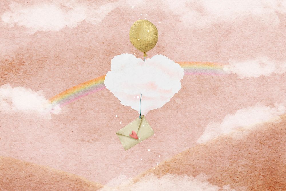 Pink sky background, rainbow, cloud illustration vector