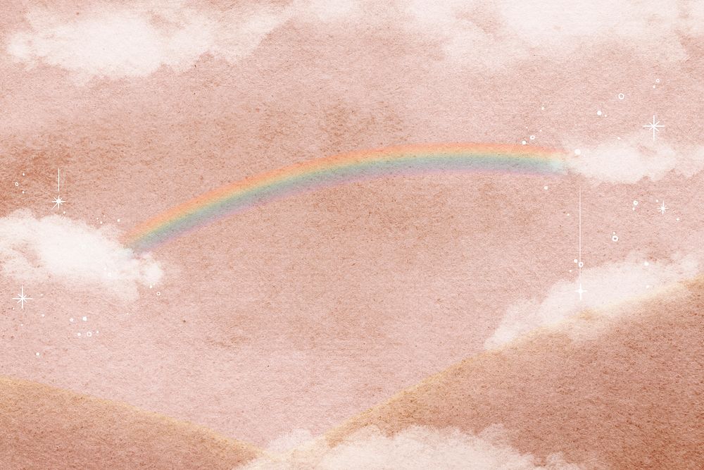 Pink sky background, rainbow, cloud illustration 