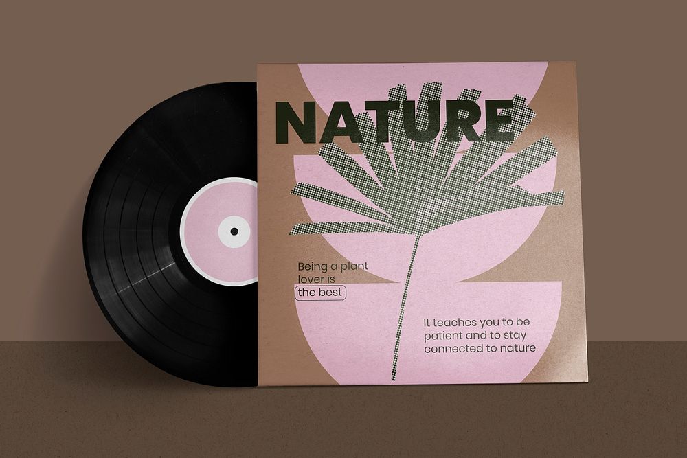 Vinyl record mockup psd, retro modern nature element music album cover