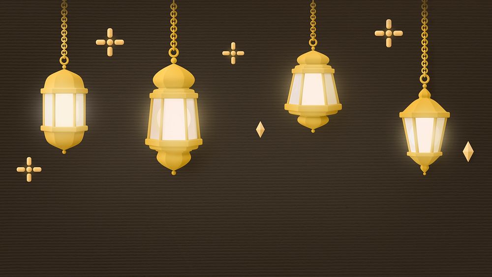 3D Ramadan computer wallpaper, lantern border background