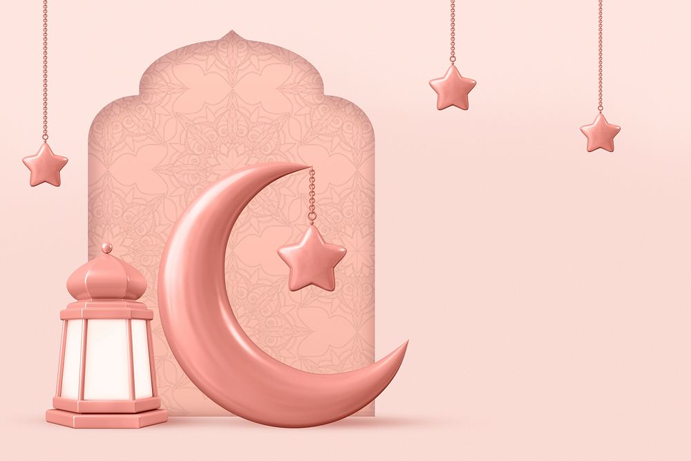 Pink 3D moon background, Ramadan celebration design psd 