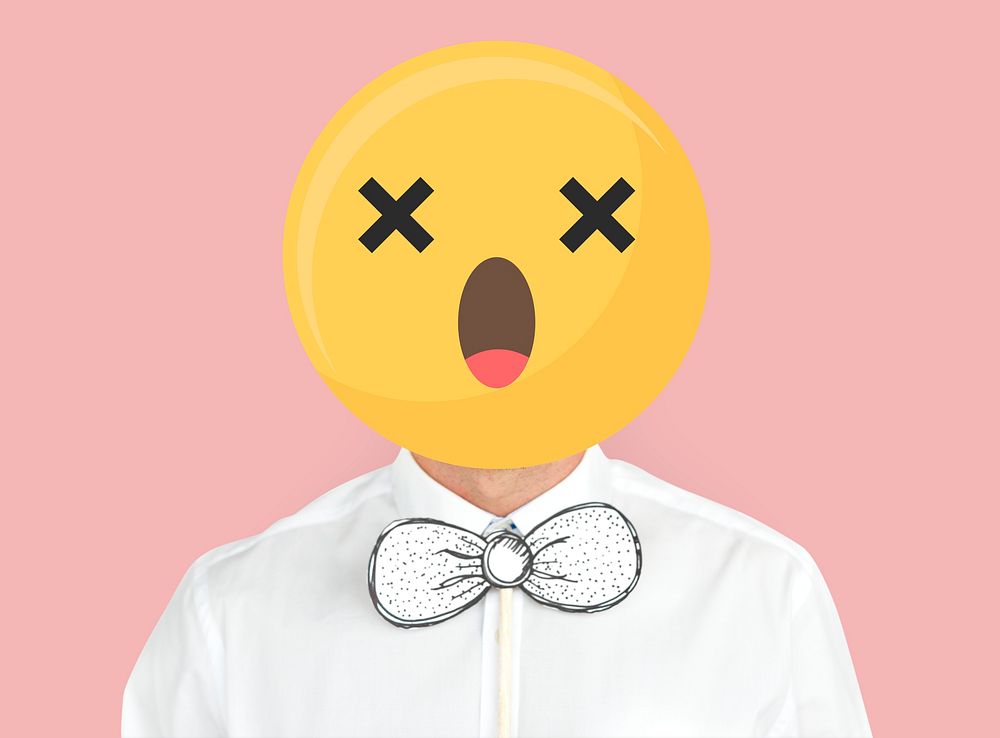 Astonished face emoji portrait on a man