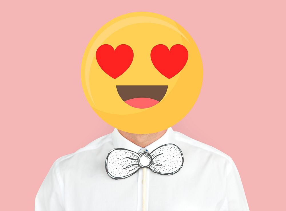Heart eyes face emoji portrait on a man