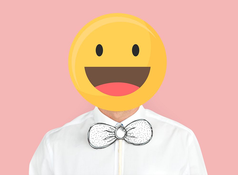 Happy face emoji portrait on a man