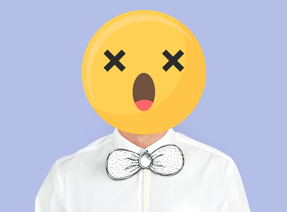 Astonished face emoji portrait on a man