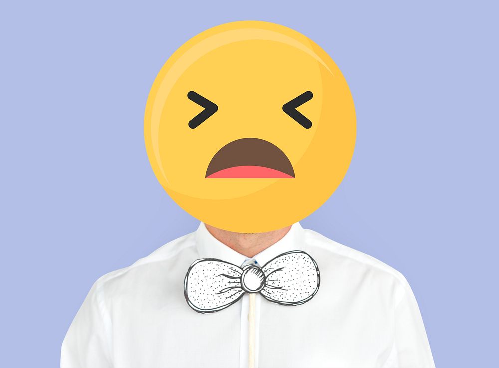 Negative face emoji portrait on a man