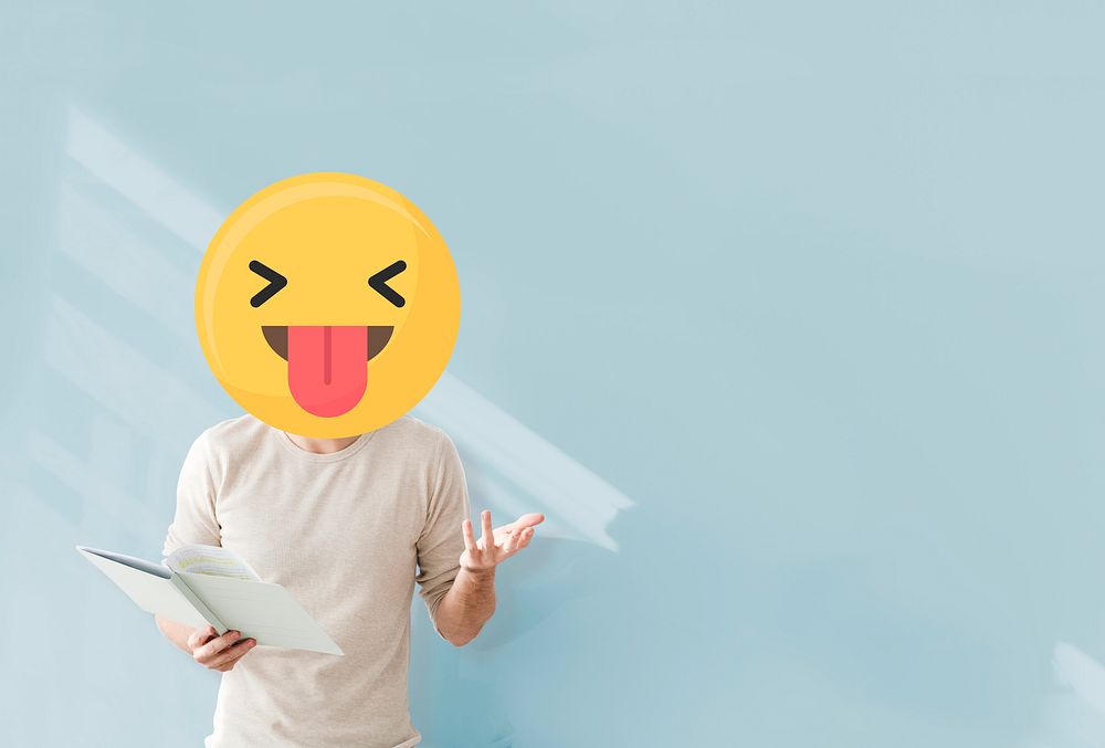 Funny face emoji portrait on a teacher