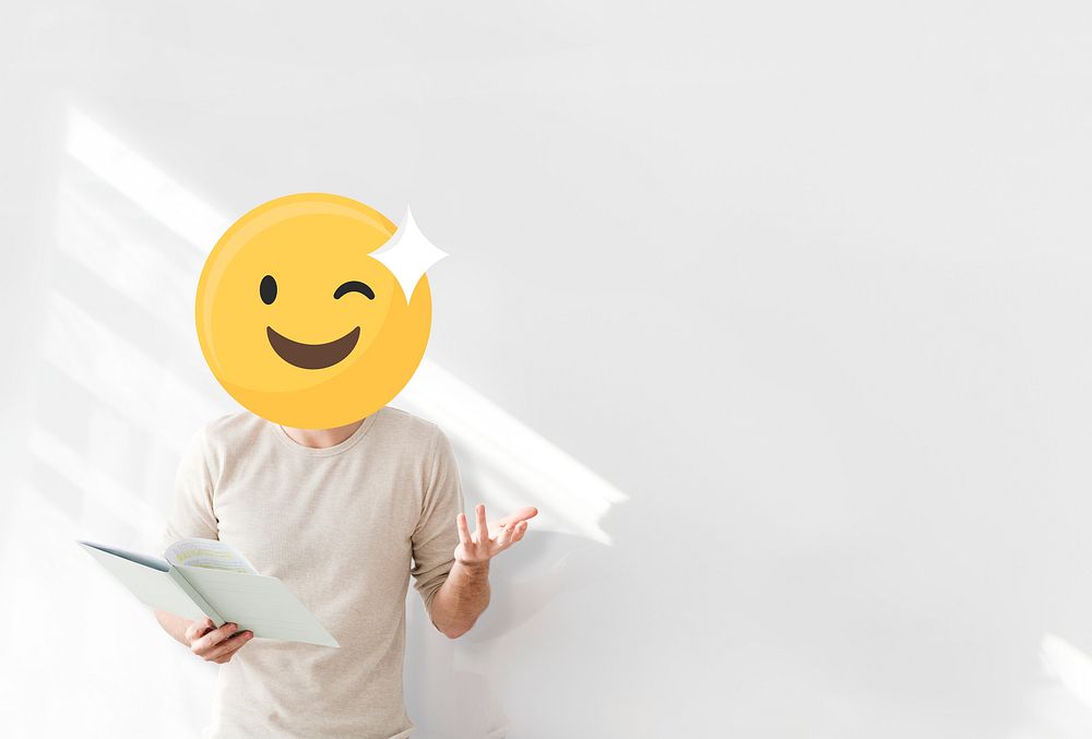 Winking face emoji portrait on a teacher