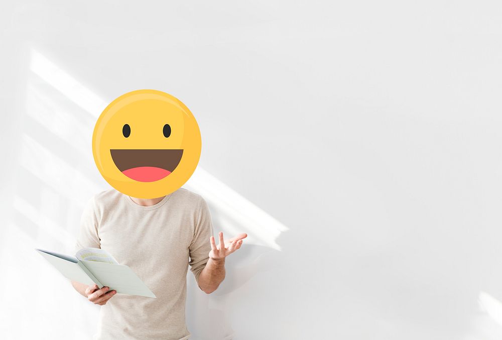 Happy face emoji portrait on a teacher