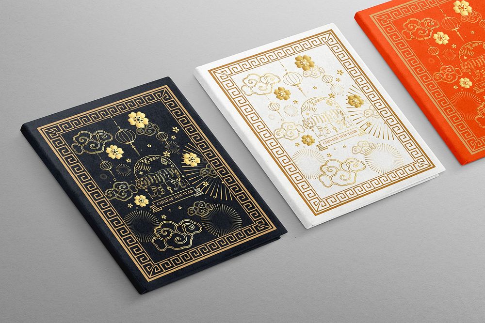 Book cover mockup, Chinese traditional illustration design set