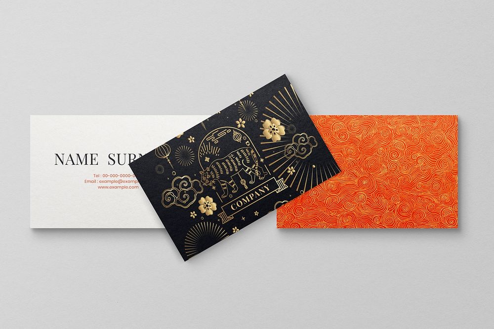 Chinese business card mockup, Lunar New Year celebration psd
