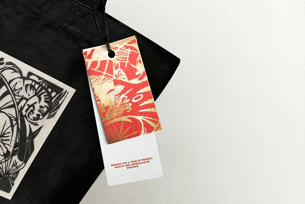 Clothing tag mockup, Chinese traditional design psd