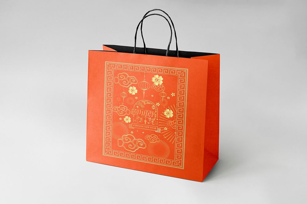 Shopping bag mockup, Chinese New Year celebration psd