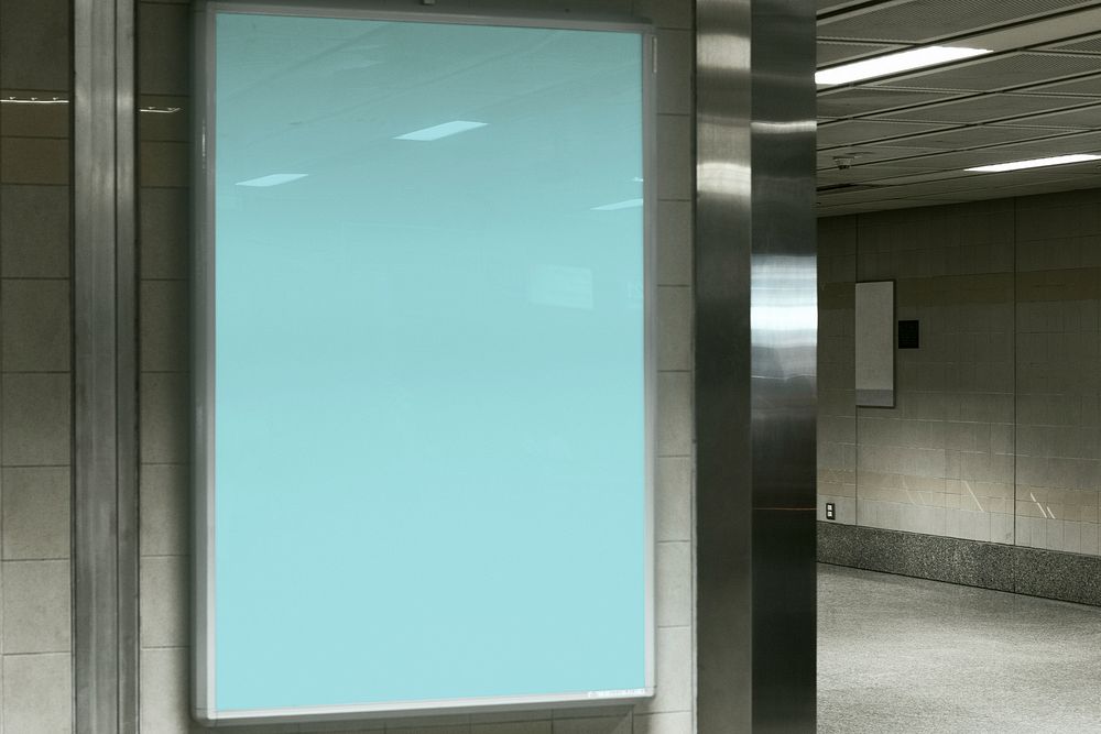 Blue metro sign, business ad with blank space