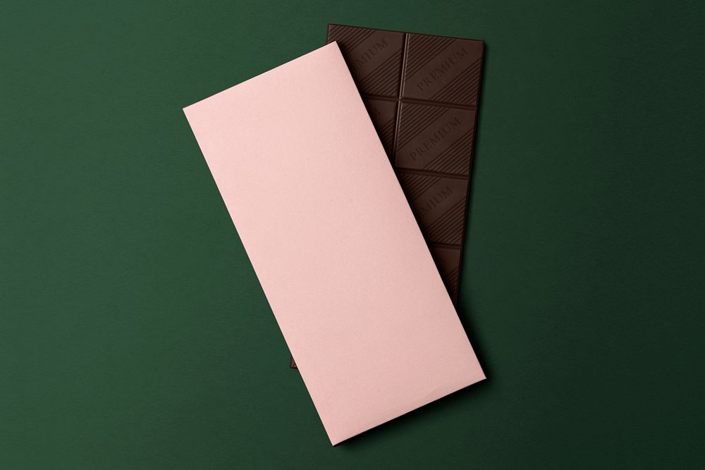 Pastel pink chocolate bar, food packaging design