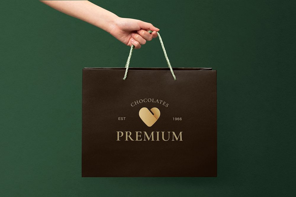 Black shopping bag mockup, business branding psd