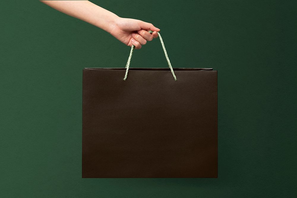 Black shopping bag, eco-friendly packaging with design space
