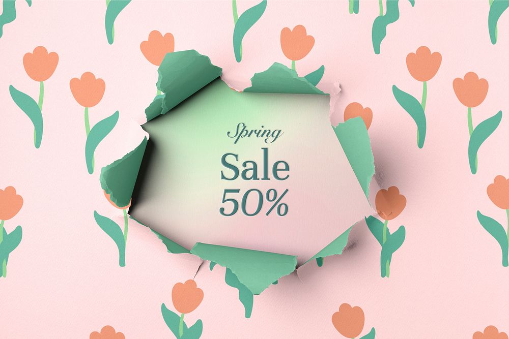 Floral paper mockup background, sale ad psd