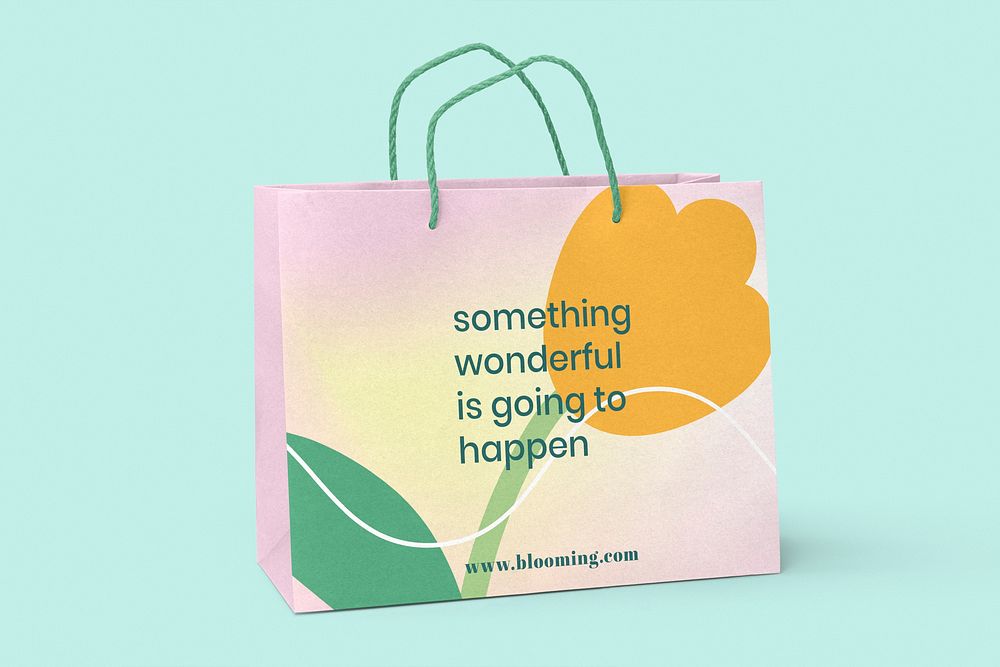 Floral shopping bag mockup, business branding psd