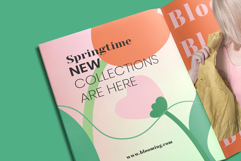 Spring fashion magazine mockup, pastel feminine design psd