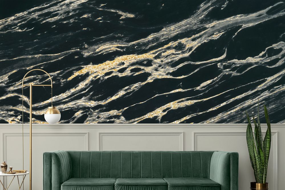 Luxury wall mockup, marble texture wallpaper, home interior background.