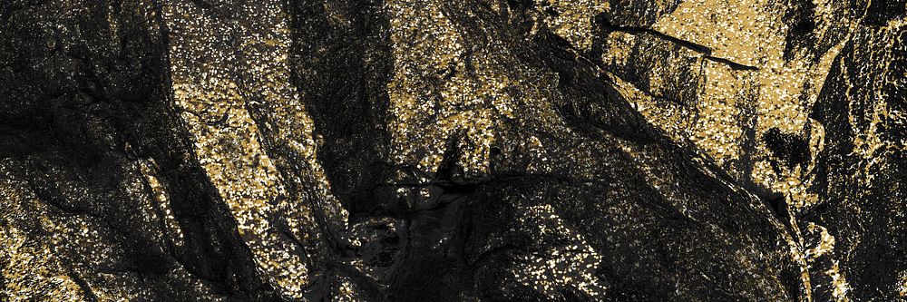 Aesthetic black banner background, gold glitter, marble texture design