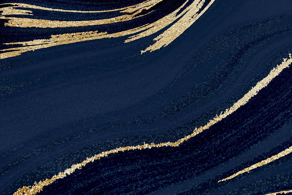Aesthetic dark blue background, gold glitter design