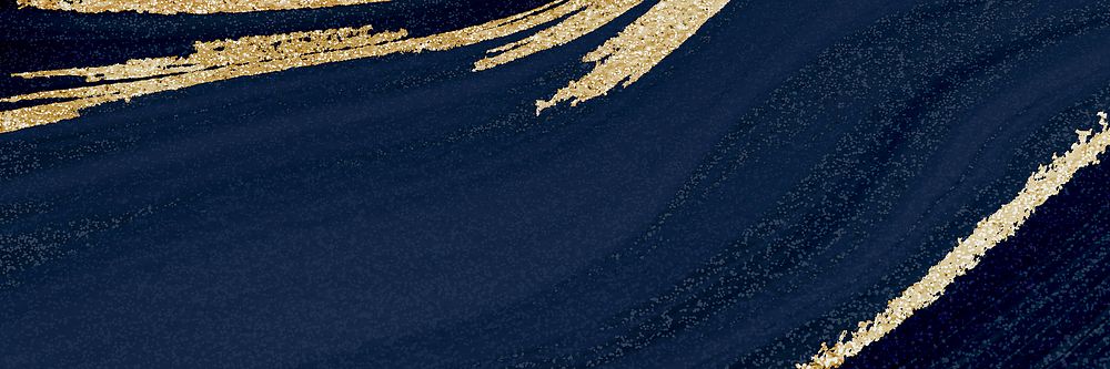 Dark blue banner background, gold glitter design