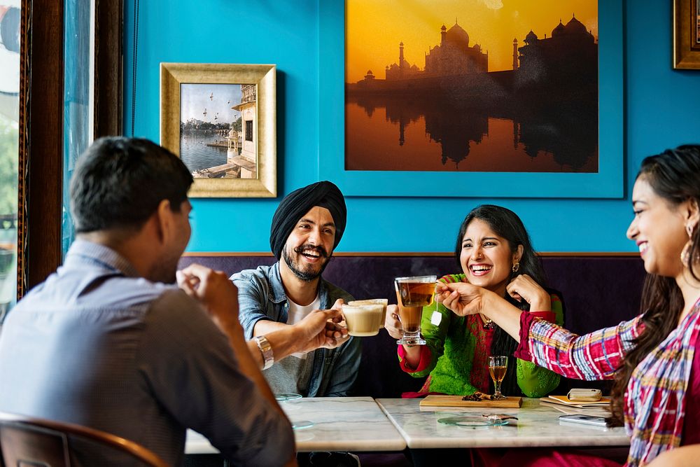 People celebrating Holi day in restaurant