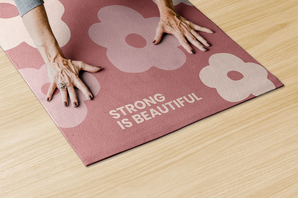 Yoga mat mockup, floral pattern, International Women's Day design psd