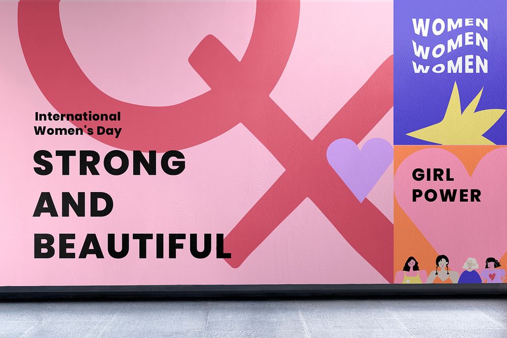 Pink wall mockup, girl power design, International Women's Day concept psd
