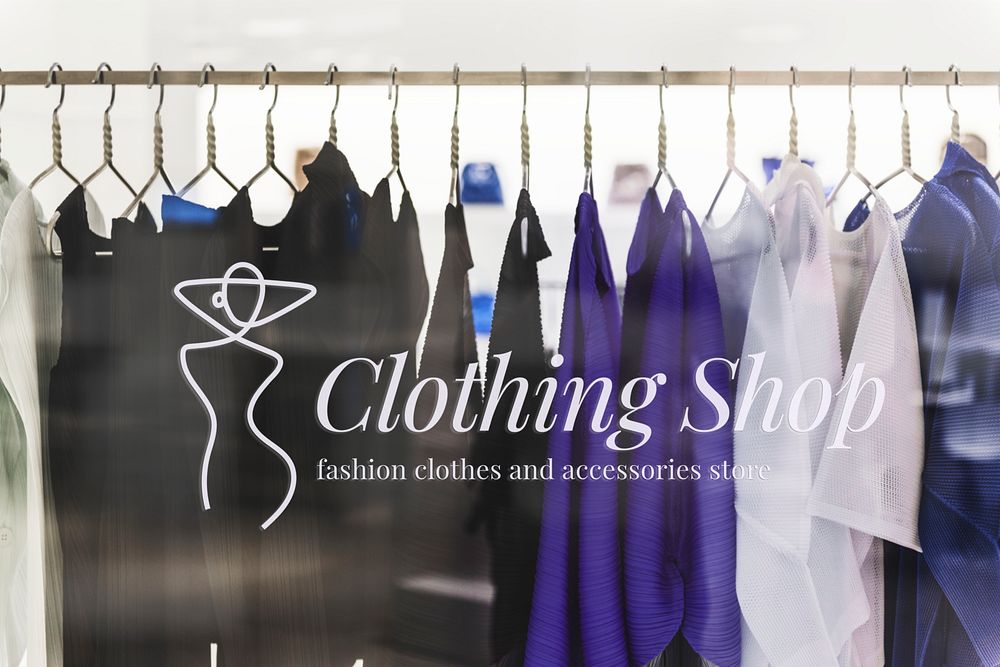Clothing shop branding logo mockup, label design psd