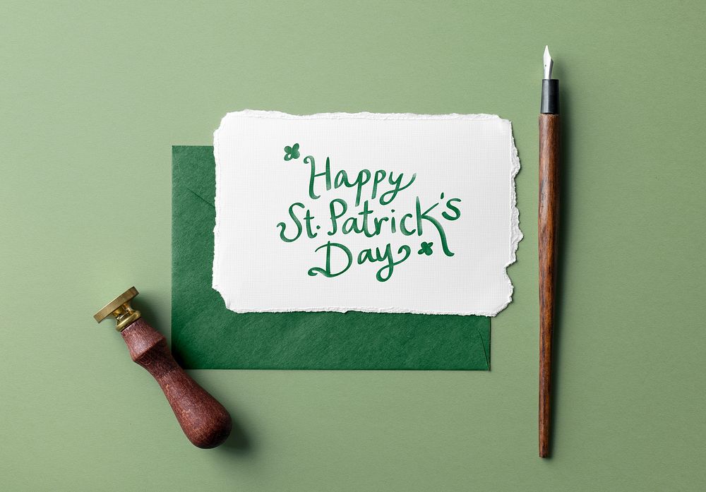 Happy St. Patrick's Day wish card, flat lay design