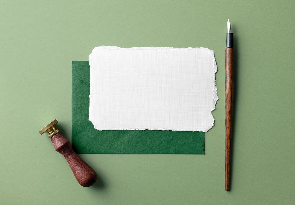 Paper card, blank space on green background