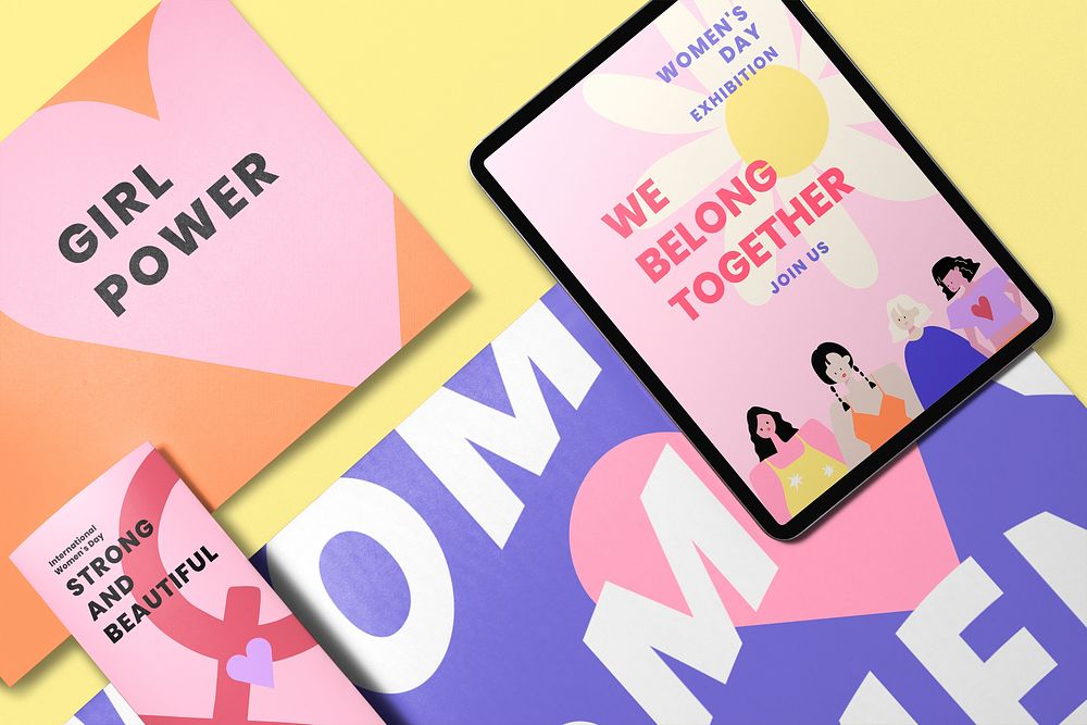 Branding mockup, International Women's Day concept design psd