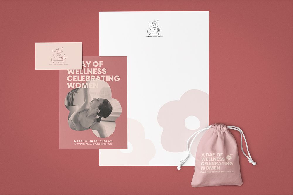 Flyer mockup, cute feminine design, International Women's Day celebration concept psd set