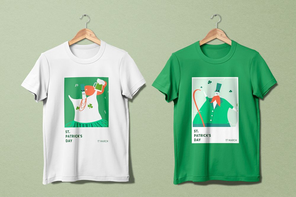 White & green t-shirts mockup, St. Patrick&rsquo;s Day celebration concept psd