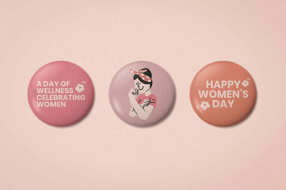 Pin mockup, International Women's Day design set psd
