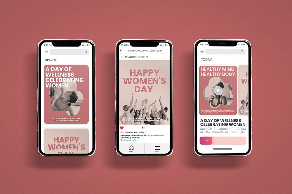 Smartphone screens mockup, International Women's Day celebration concept set psd