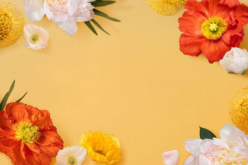 Colorful flowers frame background, feminine psd design