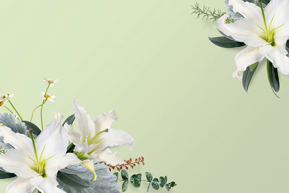 White flowers frame background, feminine psd design