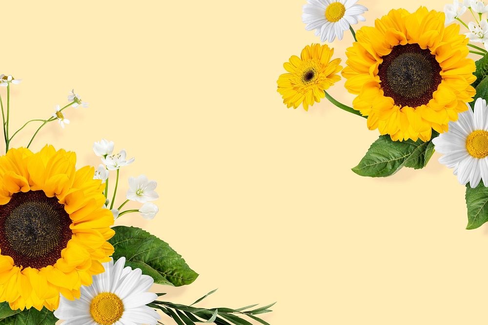 Sunflowers flower frame background, botanical psd design