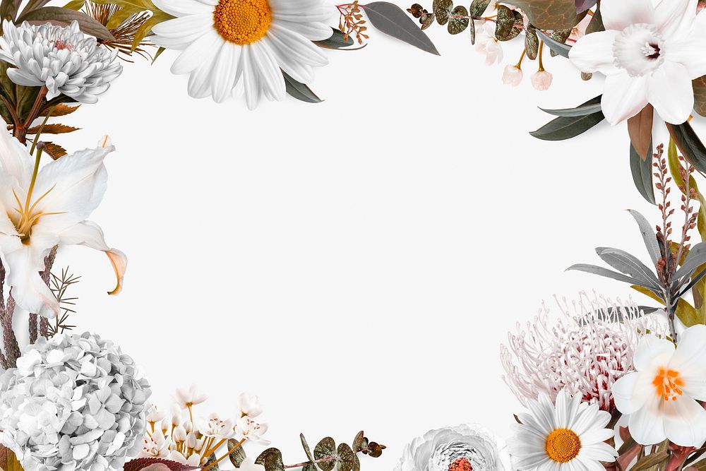 Greige flower frame background, feminine psd design