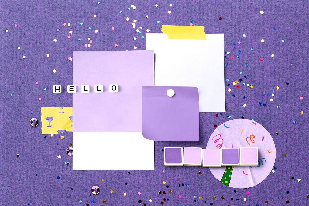 Aesthetic mood board, purple party, wall decor design