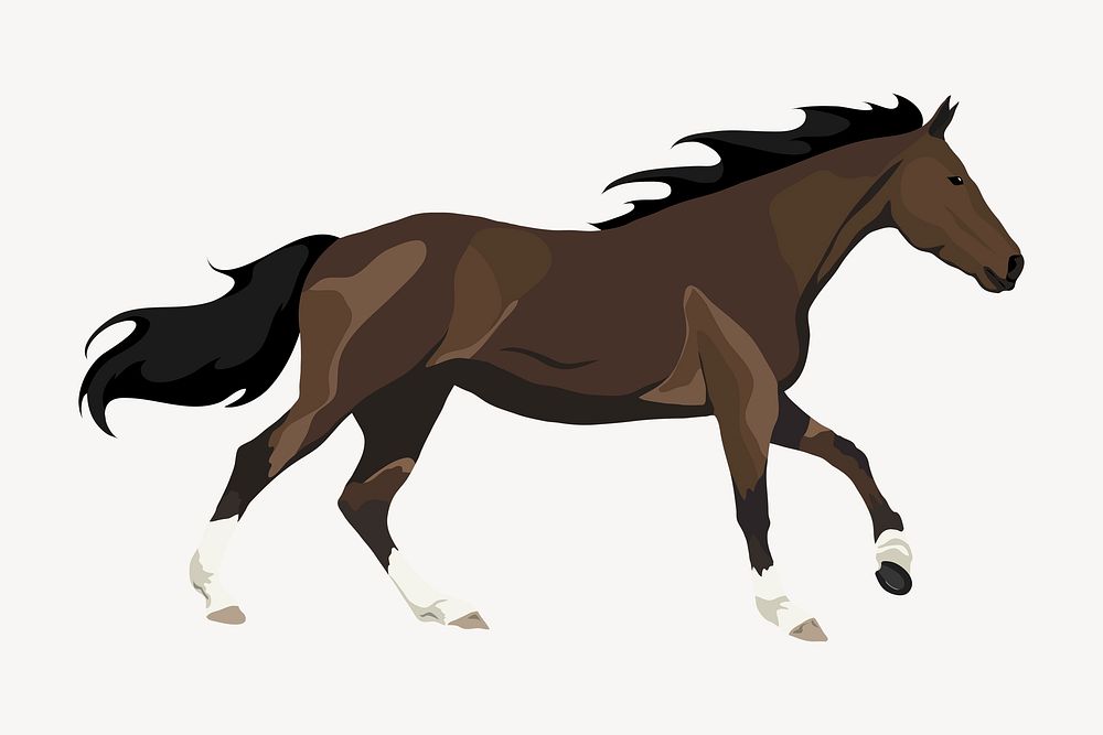 Brown horse galloping, animal illustration clipart