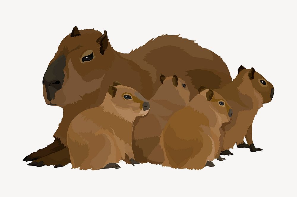 Water hog family, mother and babies, vectorized clipart