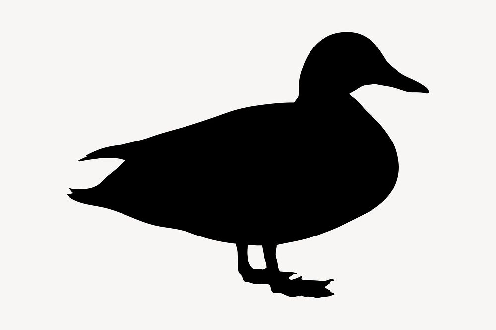 Duck black silhouette, mallard illustration, animal clipart