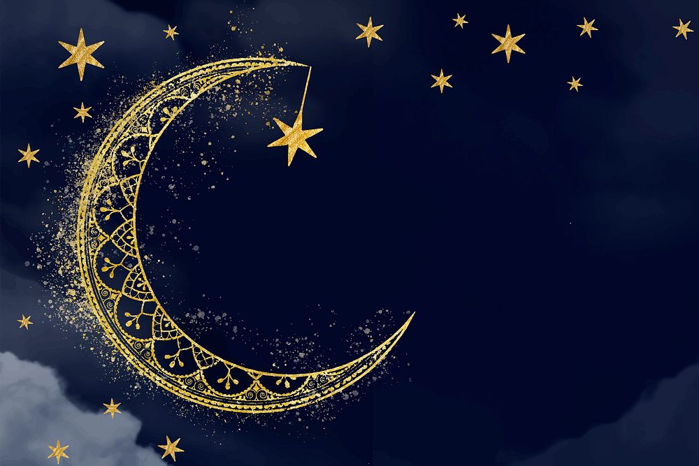 Ramadan aesthetic border, moon background design vector
