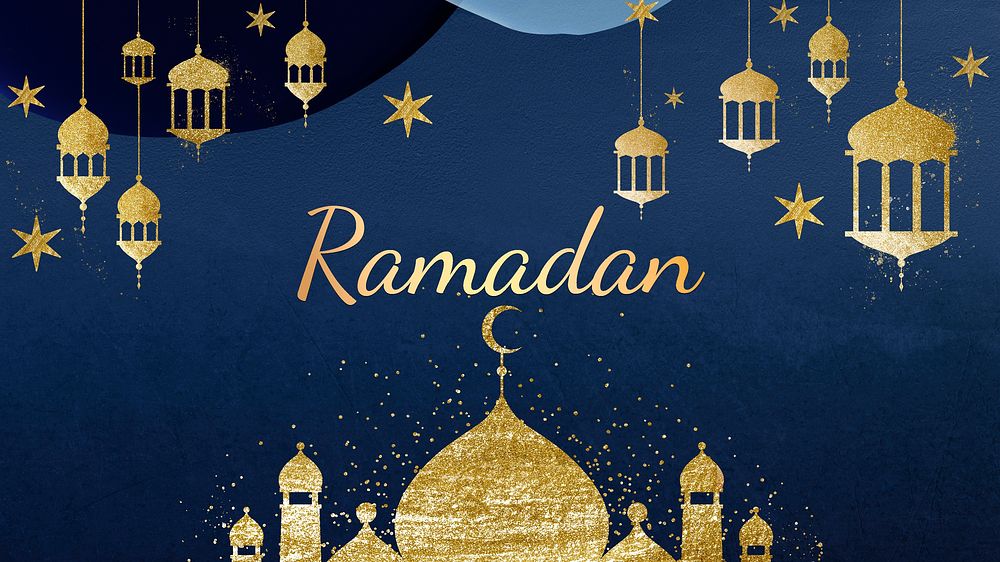 Gold Ramadan blog banner template, festive design psd